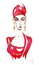 Modelo con disfraz rojo